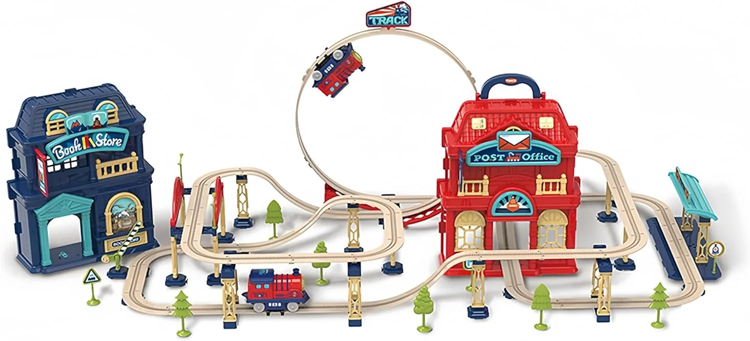 𝐏𝐑𝐄𝐌𝐈𝐔𝐌 Train Track Set for Toddlers & Kids – 142 PCS Train Tracks w/Reversible Curves, Bridges, Ramps – STEM Learning Toy for 3-7 Year Old Boys & Girls – Great Birthday, Idea
