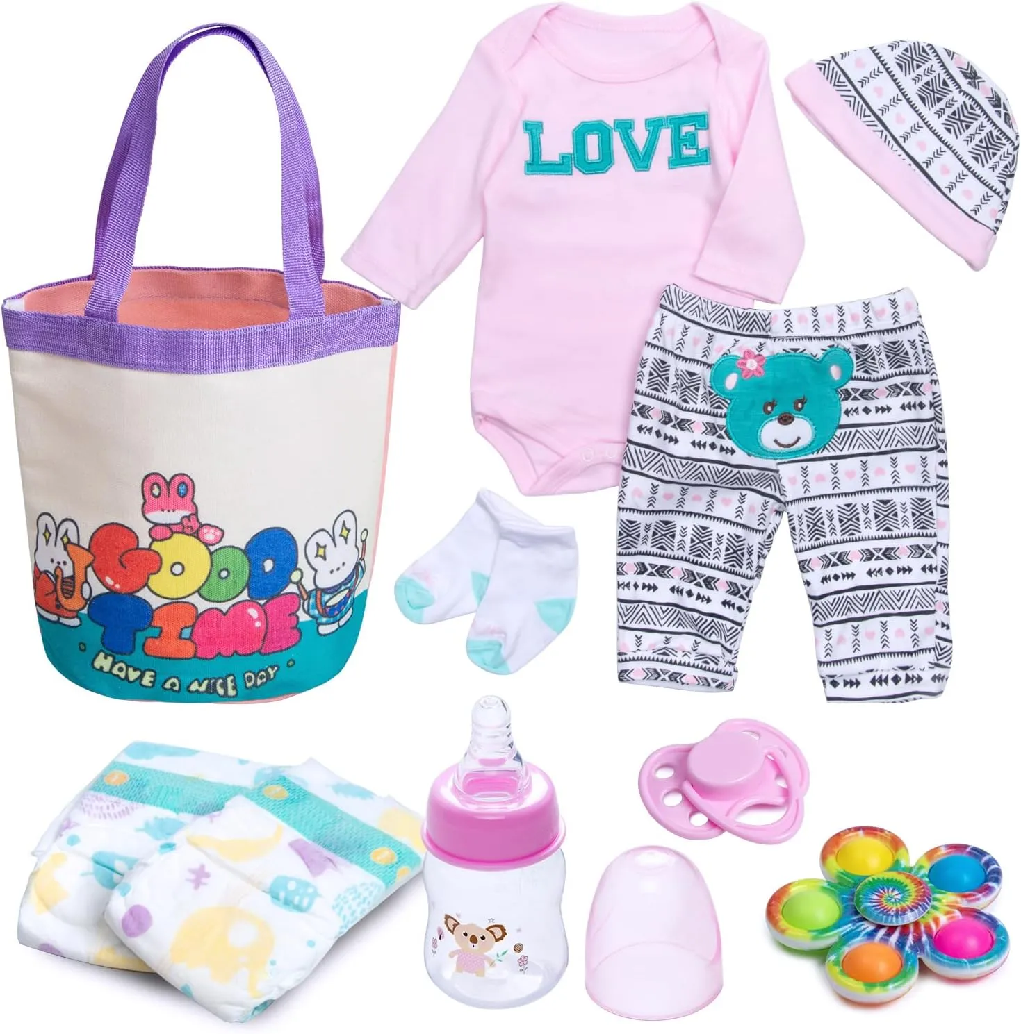 10 PCS Reborn Baby Doll Clothes with Handbag Diapers Accessories Set fit 17-22 Inch Baby Dolls Girl&Boy Cute Love Reborn Doll Clothes Gift