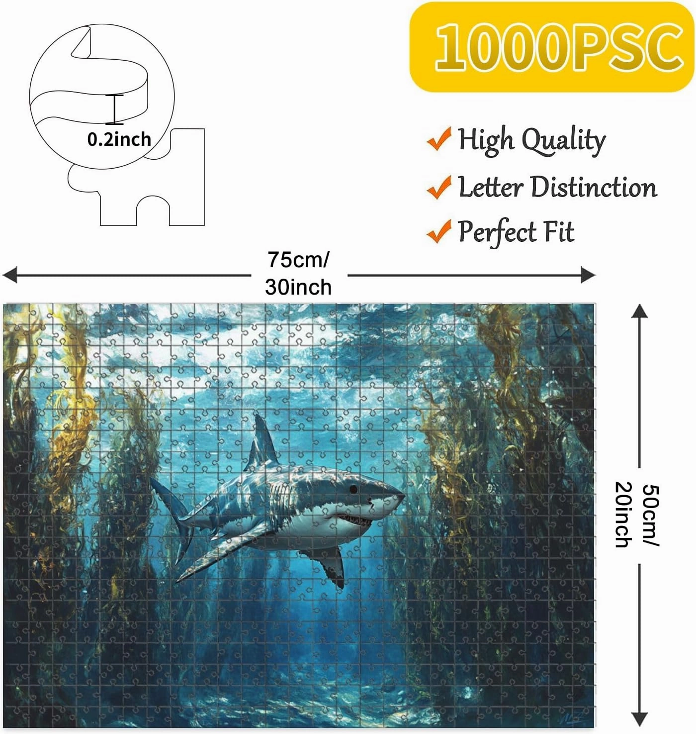 1000 Piece Jigsaw Puzzle Game, Colorful Mystical Shark Ocean Maze Large Puzzles Artwork for Adults Teens Challenging Puzzle Game Nights Toy Gift