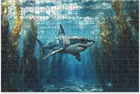 1000 Piece Jigsaw Puzzle Game, Colorful Mystical Shark Ocean Maze Large Puzzles Artwork for Adults Teens Challenging Puzzle Game Nights Toy Gift