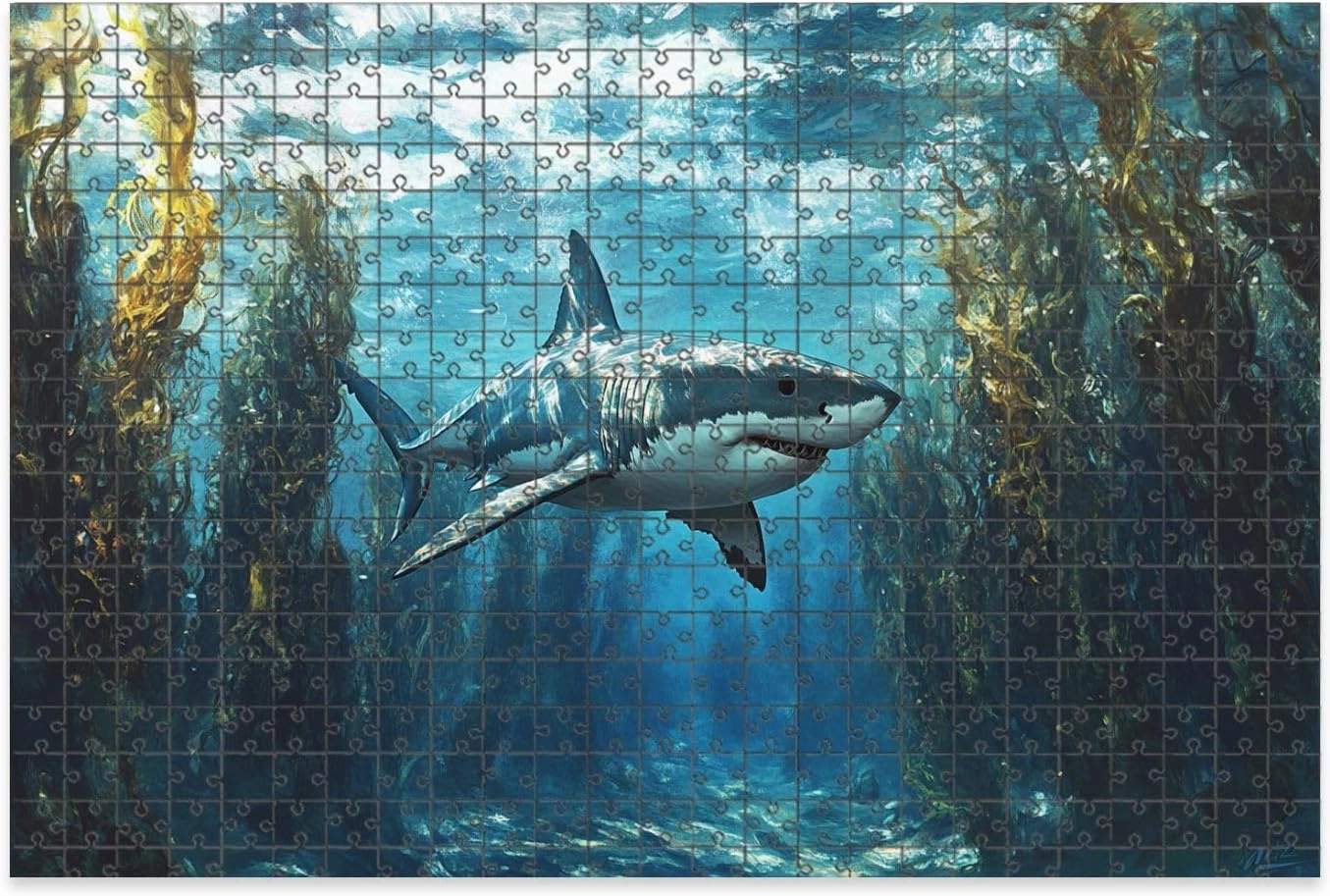 1000 Piece Jigsaw Puzzle Game, Colorful Mystical Shark Ocean Maze Large Puzzles Artwork for Adults Teens Challenging Puzzle Game Nights Toy Gift
