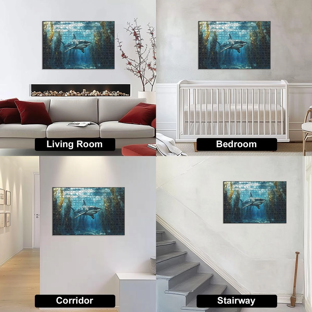 1000 Piece Jigsaw Puzzle Game, Colorful Mystical Shark Ocean Maze Large Puzzles Artwork for Adults Teens Challenging Puzzle Game Nights Toy Gift