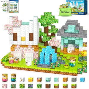 108PCS Magnetic Blocks Kids Magnet Toys, Large 1 inch Building Cubes with Puzzle Panel, Mine Magworld Easter Bunny Garden Building Crafts, Sensory Learning Toys Gift for 3  Year Old Boys Girls