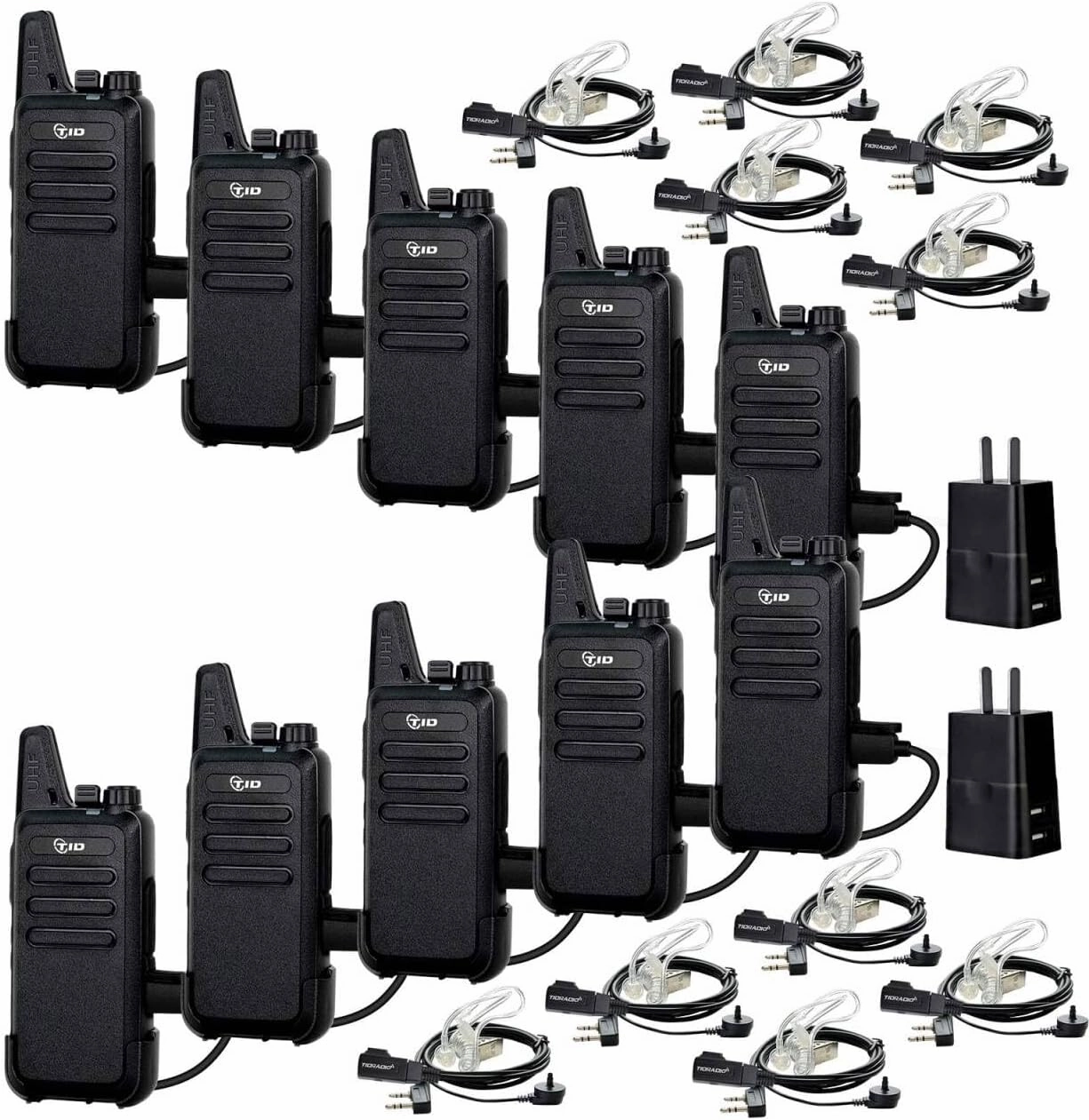10 Pack TIDRADIO TD-M8s Walkie Talkies with Earpiece,Portable FRS Two-Way Radios Rechargeable,Rugged 2 Way Radios,VOX Hands Free,Long Range Walkie-talkies for Adults,Suitable for School Church