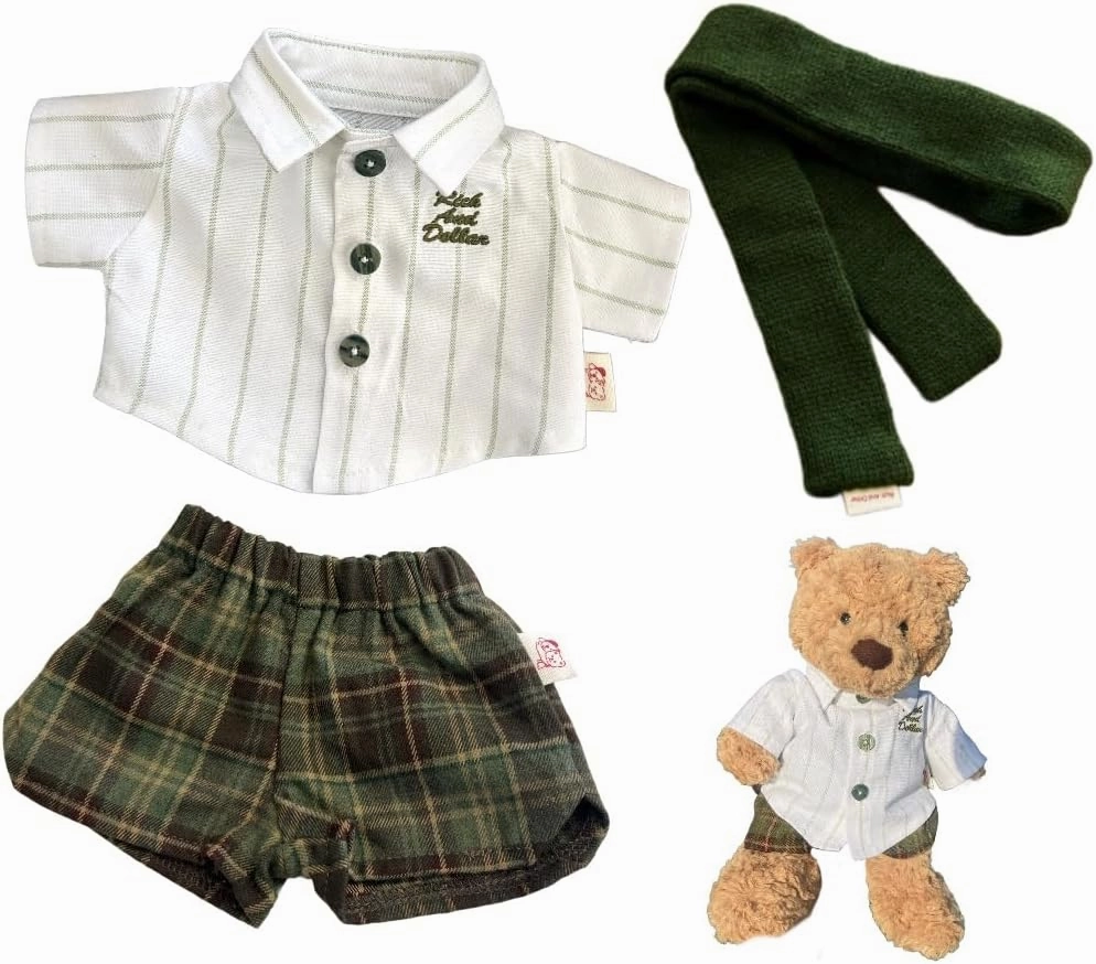10inch Teddybear Clothes,Collegiate Style Doll Clothing for bumbly Bear and Bartholomew,Clothes only Without Doll (3pc Includes 1 Doll Shirt 1 Doll Pants 1 Doll Scarf) (S)