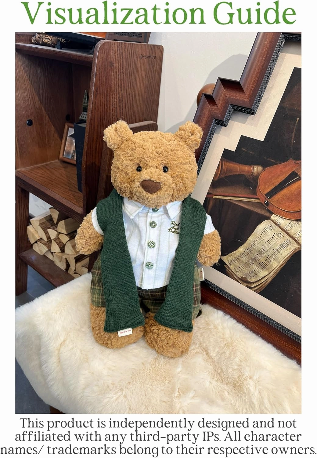 10inch Teddybear Clothes,Collegiate Style Doll Clothing for bumbly Bear and Bartholomew,Clothes only Without Doll (3pc Includes 1 Doll Shirt 1 Doll Pants 1 Doll Scarf) (S)