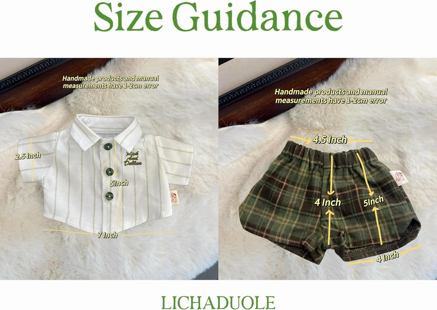 10inch Teddybear Clothes,Collegiate Style Doll Clothing for bumbly Bear and Bartholomew,Clothes only Without Doll (3pc Includes 1 Doll Shirt 1 Doll Pants 1 Doll Scarf) (S)