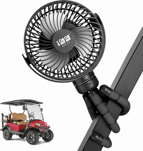 10L0L Rechargeable Portable Fan-8000mAh Battery Operated Fans Compatible with Yamaha/EZGO/Club Car/Tents/Prams/Golf Cart Push Cart with Flexible Tripod, LED Light, 360° Rotatable, 3 Speed (Black)