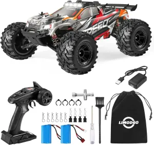 1:10 Large Brush RC Car for Adults, Fast Remote Control Car, 28  MPH Rc Hobby Truck with Headlights, All Terrain 2.4Ghz Electric Hobby Rc Cars, 4WD Off Road Monster Truck for Adults - Red