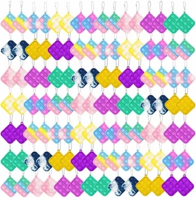 110Pcs Random Color Mini Pop Keychain Fidget Toy Push Bubble Pop Silicone Squeeze Sensory Toys Make Fun for Kids Anxiety Stress Reliever for Adults