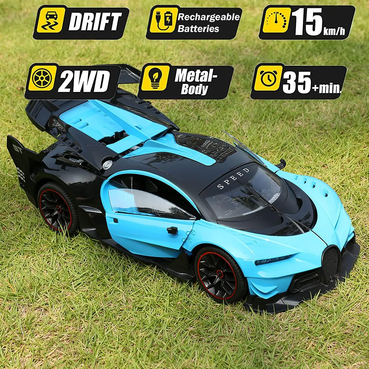 1:14 Scale Remote Control Car for Boys Girls, High Speed RC Vehicle with LED Lights, Open Doors, Rechargeable Fast RC Racing Car Gifts for Kids