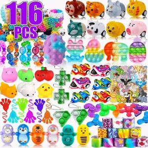 116 Pcs Party Favors for Kids 4-8, Pop Fidget Bulk Toys, Pinata Goodie Bag Stuffers, Treasure Box Toys, School Classroom Rewards, Treasure Chest Prizes, Goody Bag Filler