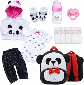 11-Piece Reborn Baby Dolls Clothes Girl Accessories Panda Outfit for 20-23 Inch Newborn Baby Dolls with Panda Backpack Diapers