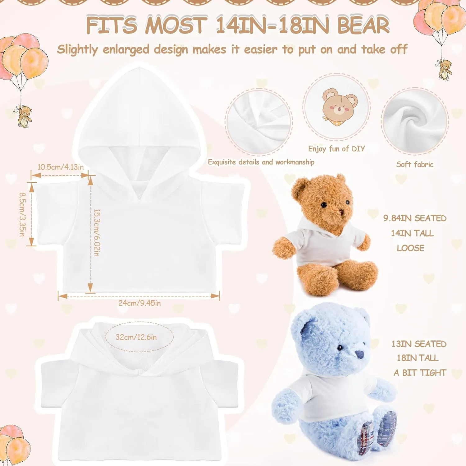 12 PCS Stuffed Bear Clothes Shirt Stuffed Animal T-Shirt Doll Tshirts Classic Plush Bear Shirts Bear Hoodie Fit 14-18 Inches Stuffed Bear Dolls (White)