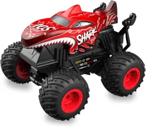 1:20 RC Car for Kids, 2.4GHz Remotes, Red Shark Monster Truck Toys, All Terrain Stunt Remote Control Car with Music, Light, 2 Rechargeable Batteries, Gifts Presents for Boys/Girls Ages 3 