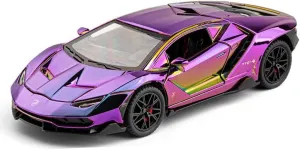 1/24 Lamborghini 770 Model Car, Sound and Light Toy Car with Pullback Function, Collectible Alloy Model, Gift for Children Purple