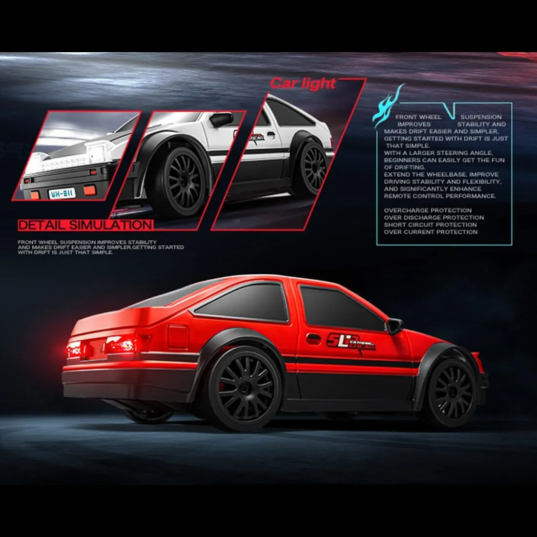 1/24 RC Drift Car for Adults, 2.4G Mini RC Car RC Racing Car with Lights RC Drift Racing Car, 15km/h Electric Drift Remote Control Sports Car 4WD RC Vehicle Toy Gift -RTR
