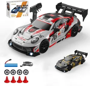 1:24 Scale RC Drift Car with LED Lights, 4WD Electric Remote Control Racing Vehicle, 2.4GHz 30KM/H High Speed Mini Sport Drift Car for Adults & Hobbyists