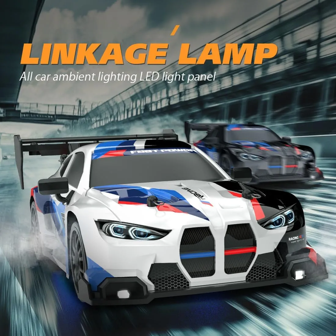 1:24 Scale RC Drift Car with LED Lights, 4WD Electric Remote Control Racing Vehicle, 2.4GHz 30KM/H High Speed Mini Sport Drift Car for Adults & Hobbyists