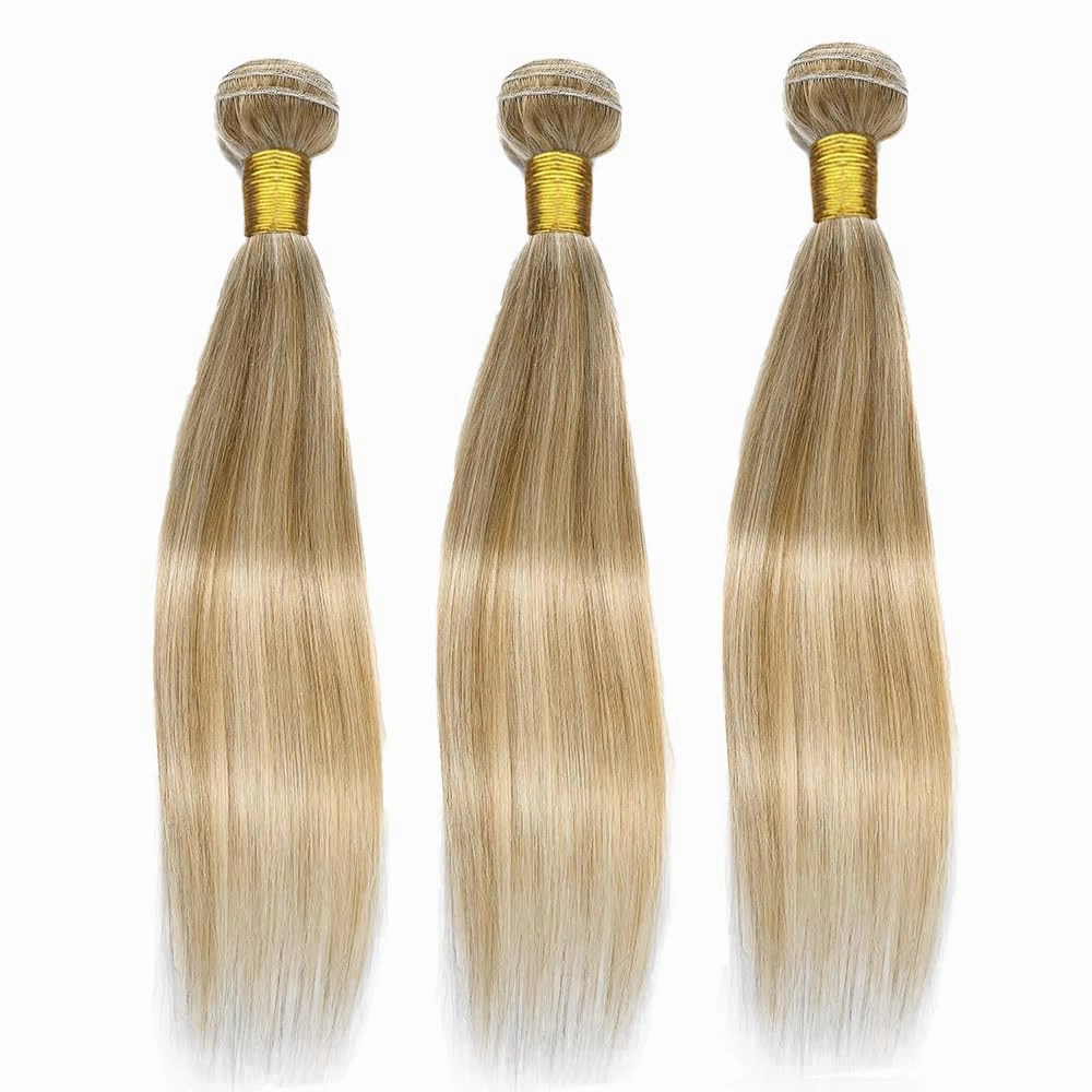 12 14 16 Inch Ombre Straight Bundles Human Hair P27/613 Highlight Honey Blonde and Light Blonde Piano Color Mix Bundles Double Weft Brazilian Human Hair Extensions Silky and Soft for Women