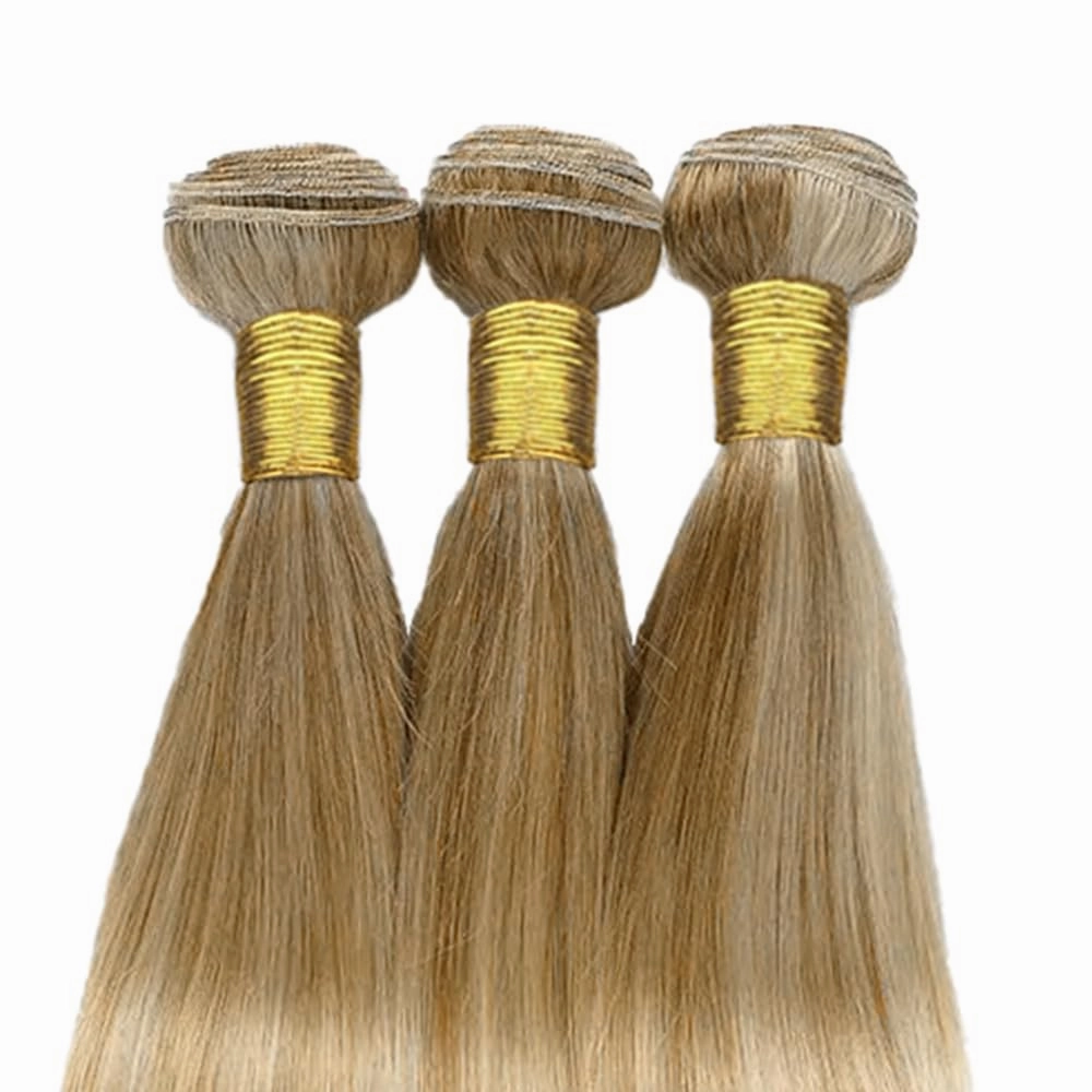12 14 16 Inch Ombre Straight Bundles Human Hair P27/613 Highlight Honey Blonde and Light Blonde Piano Color Mix Bundles Double Weft Brazilian Human Hair Extensions Silky and Soft for Women