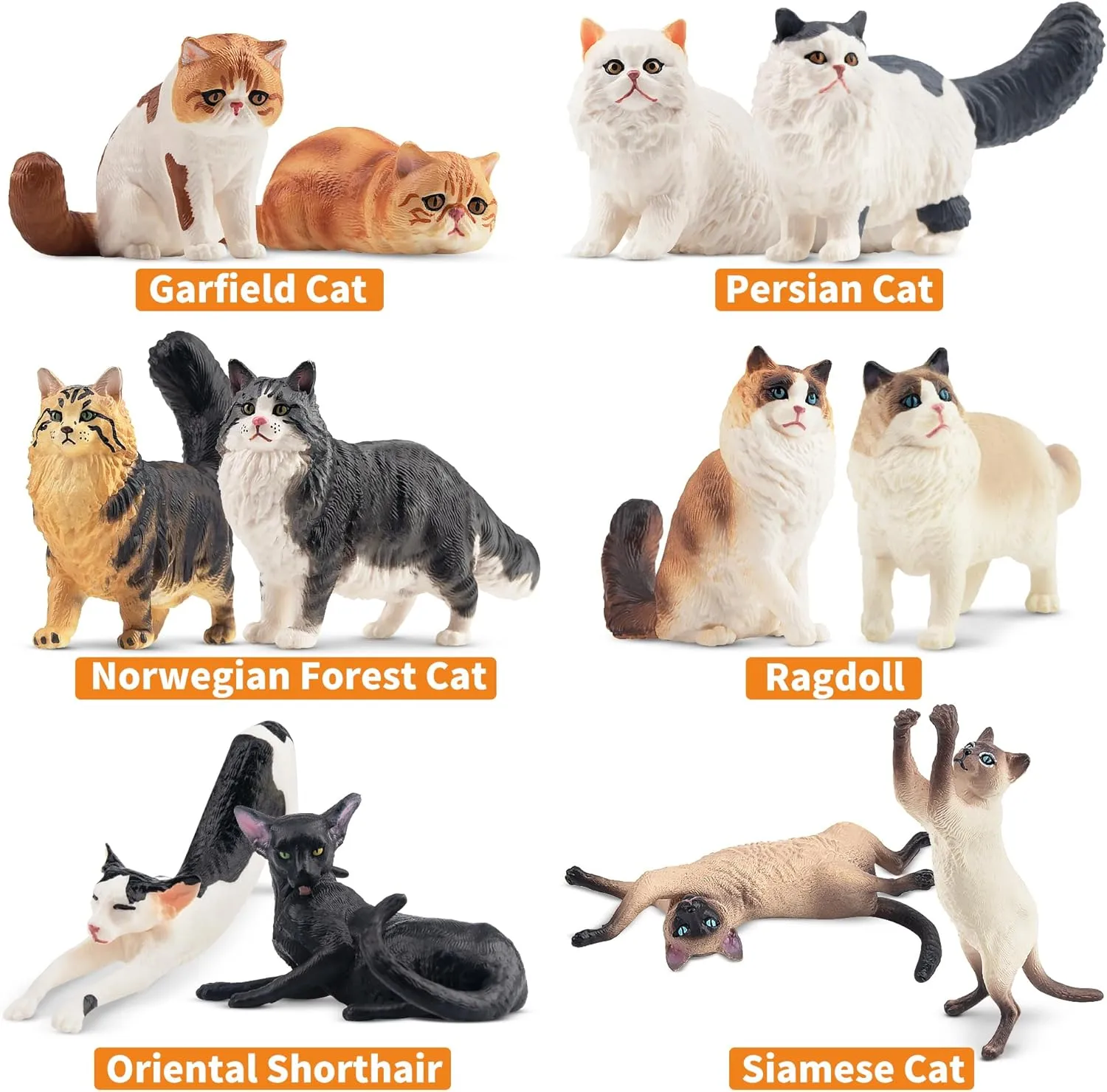 12PCS Realistic Cat Figurines, Plastic Cat Figure, Cat Cake Topper Kitten Toy Christmas Birthday Gift for Kids and Children