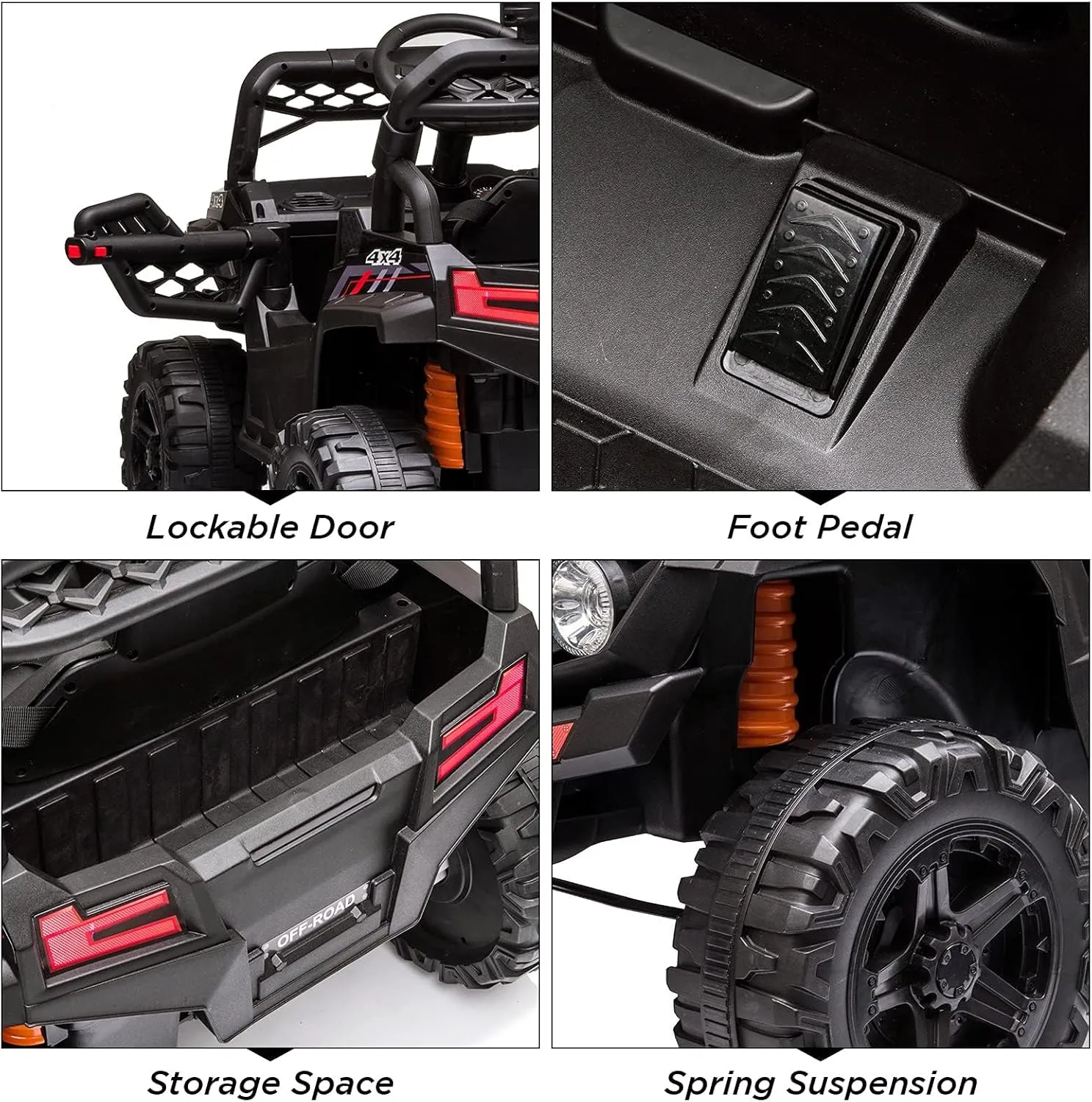 12V Kids Ride On Car Truck Toddlers Electric Car Toy with Remote Control, Spring Suspension, Led Lights, Music, for Boys Girls, White