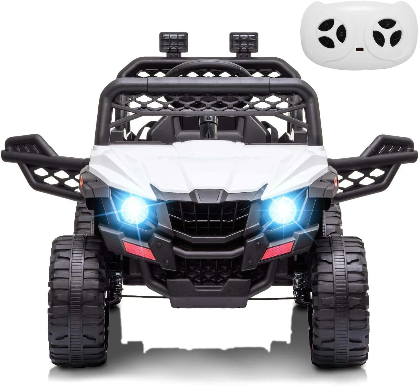 12V Kids Ride On Car Truck Toddlers Electric Car Toy with Remote Control, Spring Suspension, Led Lights, Music, for Boys Girls, White