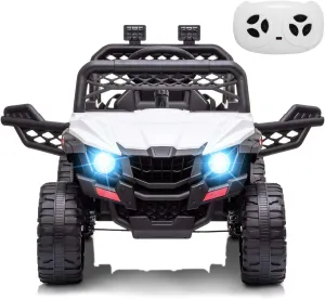 12V Kids Ride On Car Truck Toddlers Electric Car Toy with Remote Control, Spring Suspension, Led Lights, Music, for Boys Girls, White