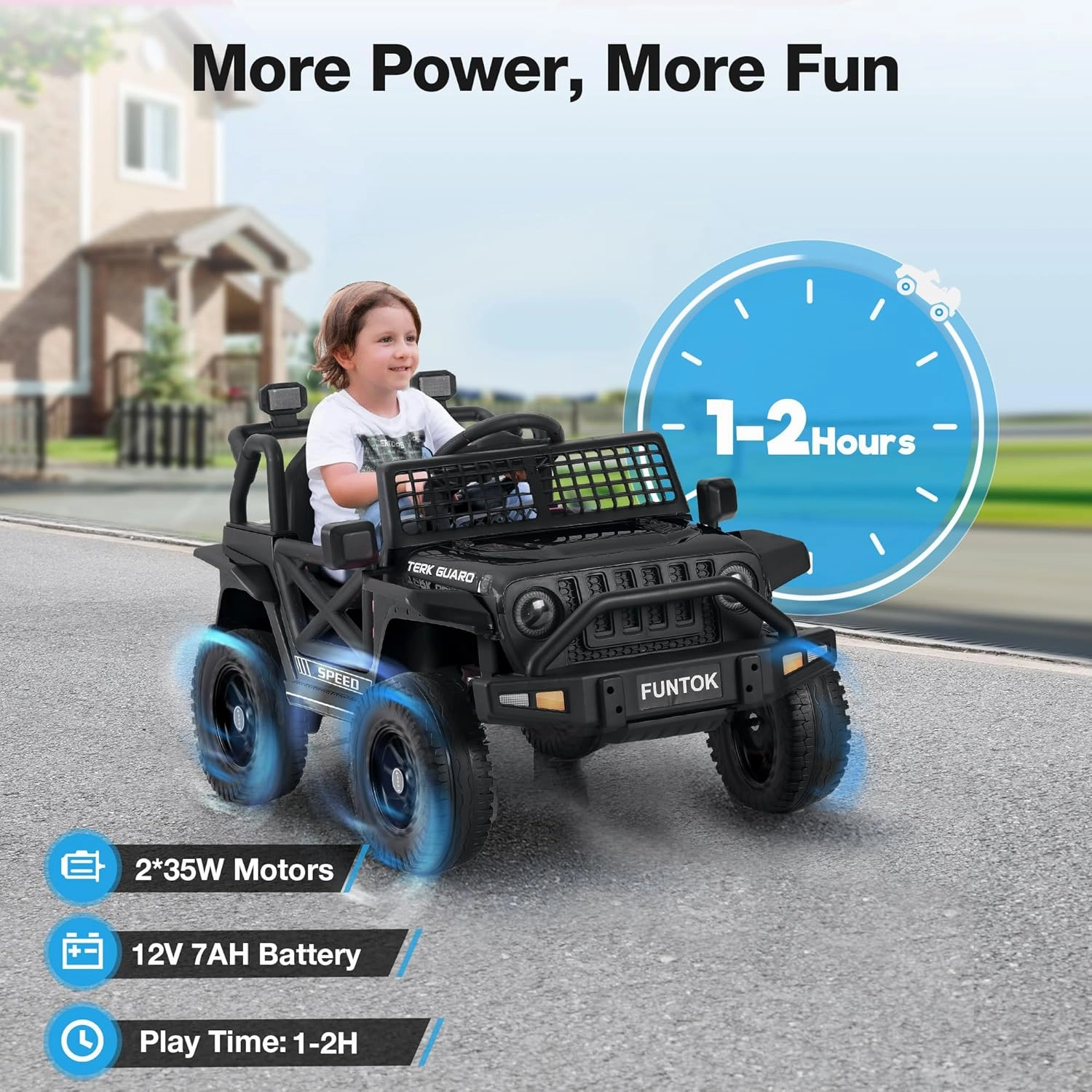 12V 7AH Ride On Truck, Electric Car for Toddlers 1-3 w/Remote Control, LED Lights, 3 Speeds, Spring Suspension, Soft Start, Bluetooth Speaker, Music Player, Gifts for Boys and Girls (Black)
