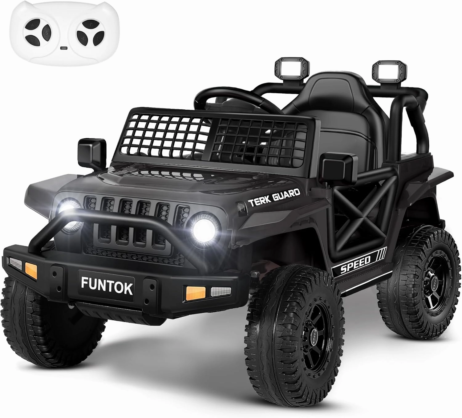 12V 7AH Ride On Truck, Electric Car for Toddlers 1-3 w/Remote Control, LED Lights, 3 Speeds, Spring Suspension, Soft Start, Bluetooth Speaker, Music Player, Gifts for Boys and Girls (Black)