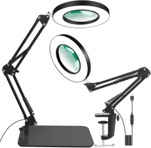 12X Magnifying Glass with Light and Stand, Magnifier with Light Hands Free, 5 Color Modes LED Work Lighted, 2-in-1 Magnifying Lamp for Reading Craft Hobby Painting Sewing Close Work