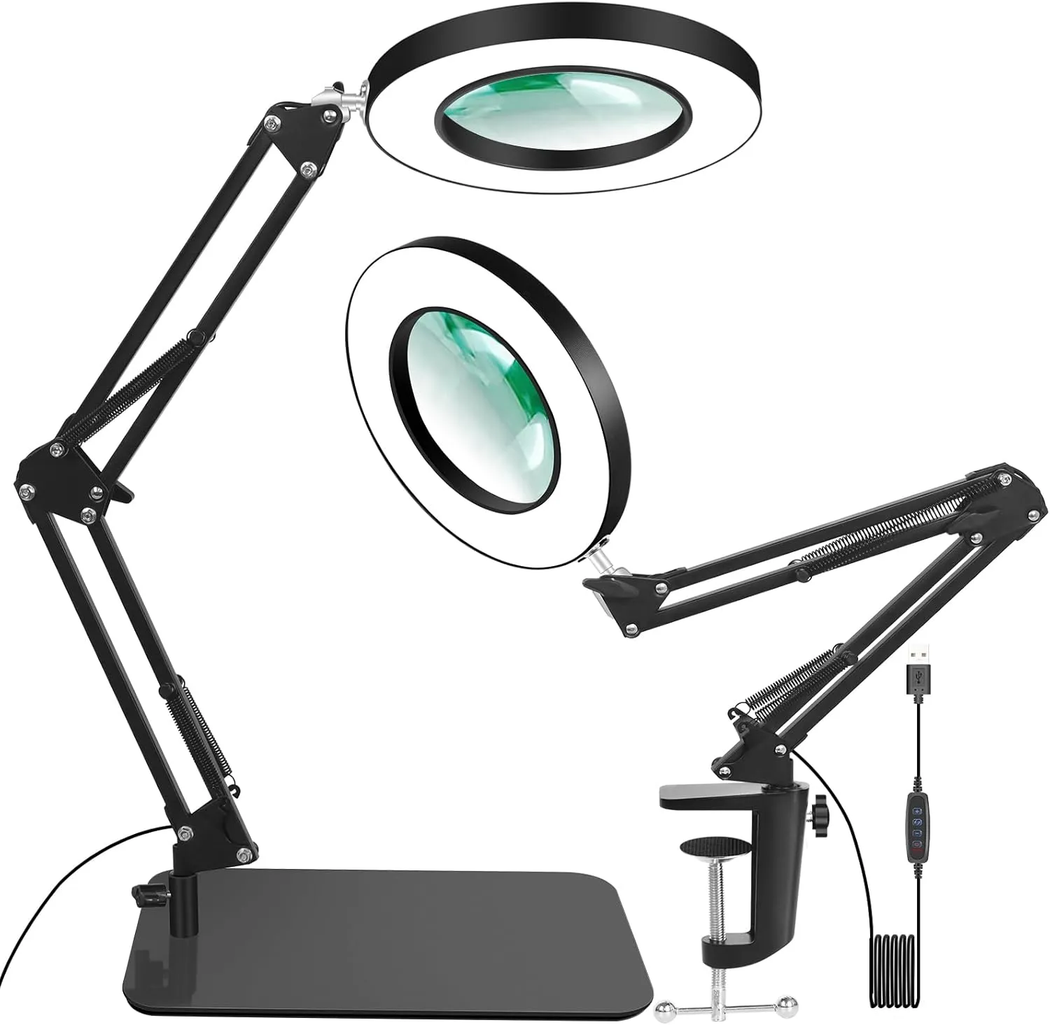 12X Magnifying Glass with Light and Stand, Magnifier with Light Hands Free, 5 Color Modes LED Work Lighted, 2-in-1 Magnifying Lamp for Reading Craft Hobby Painting Sewing Close Work