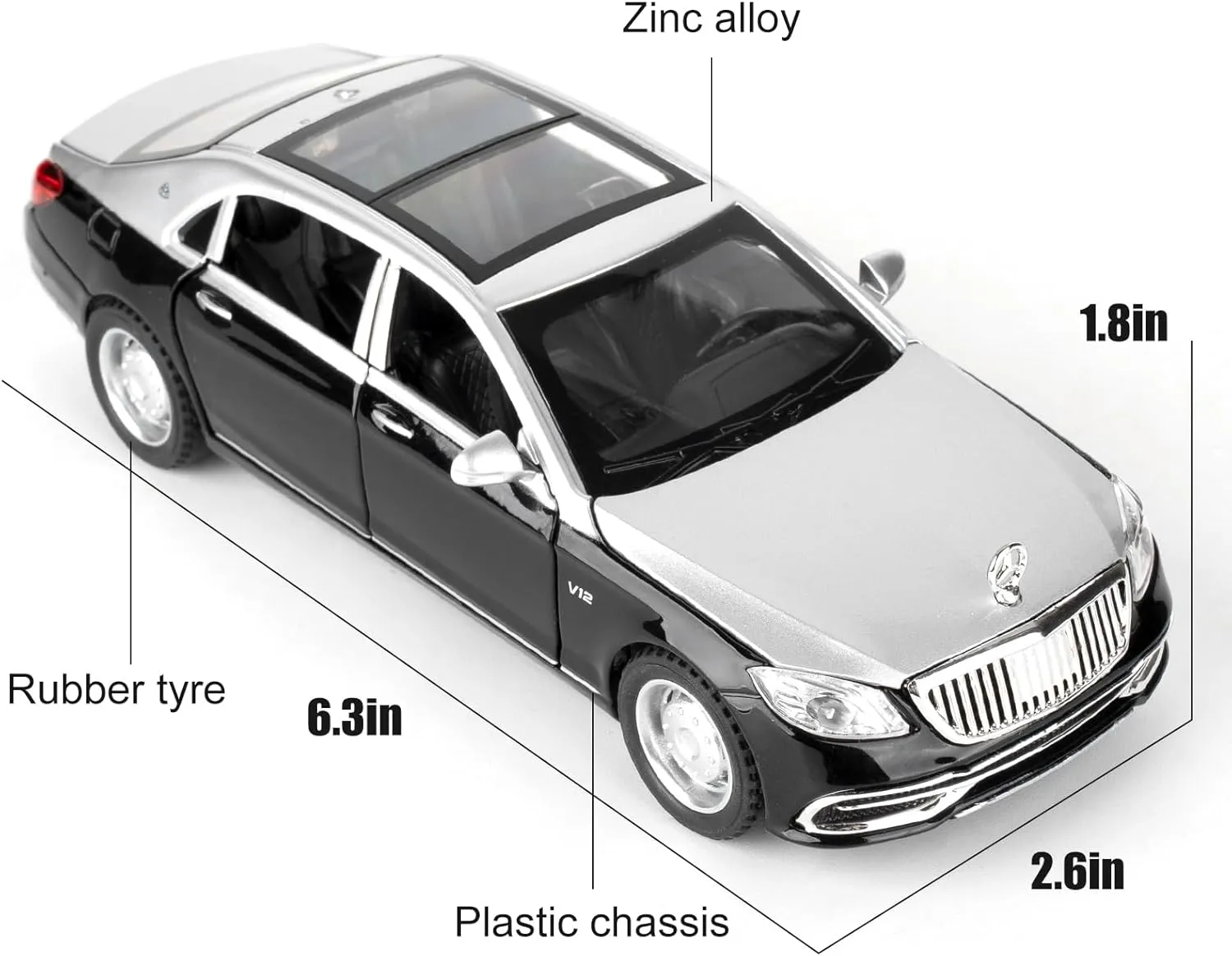 1:32 Compatible for Benz S650 Car Model, Pull Back Diecast Toy Car with Sounds＆Lights for Kids Boys Girls and Adults, Gift Sliver