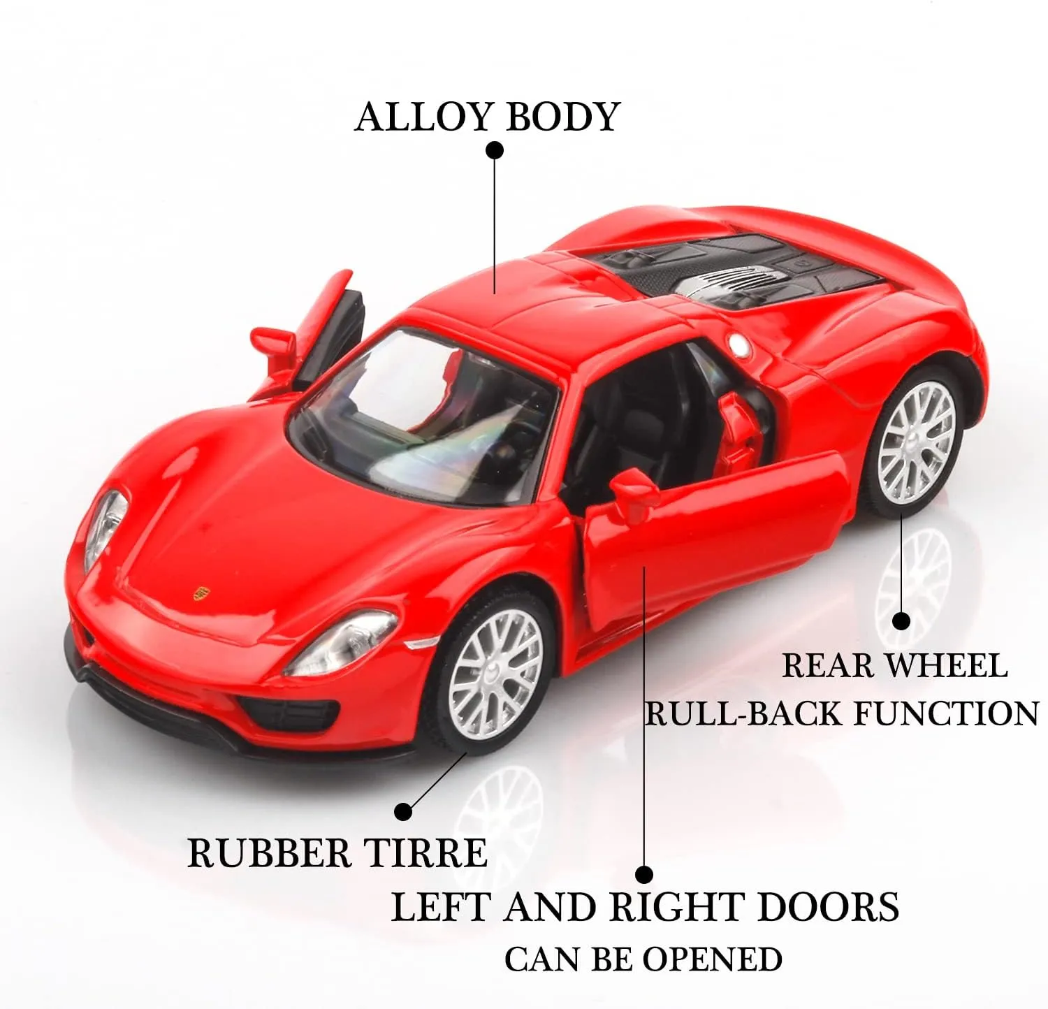 1/36 Scale Porsche 918 Spyde Diecast Model Cars,Pull Back Vehicles Porsche Toy Cars,Cars Gifts for Boys Girls (Red)