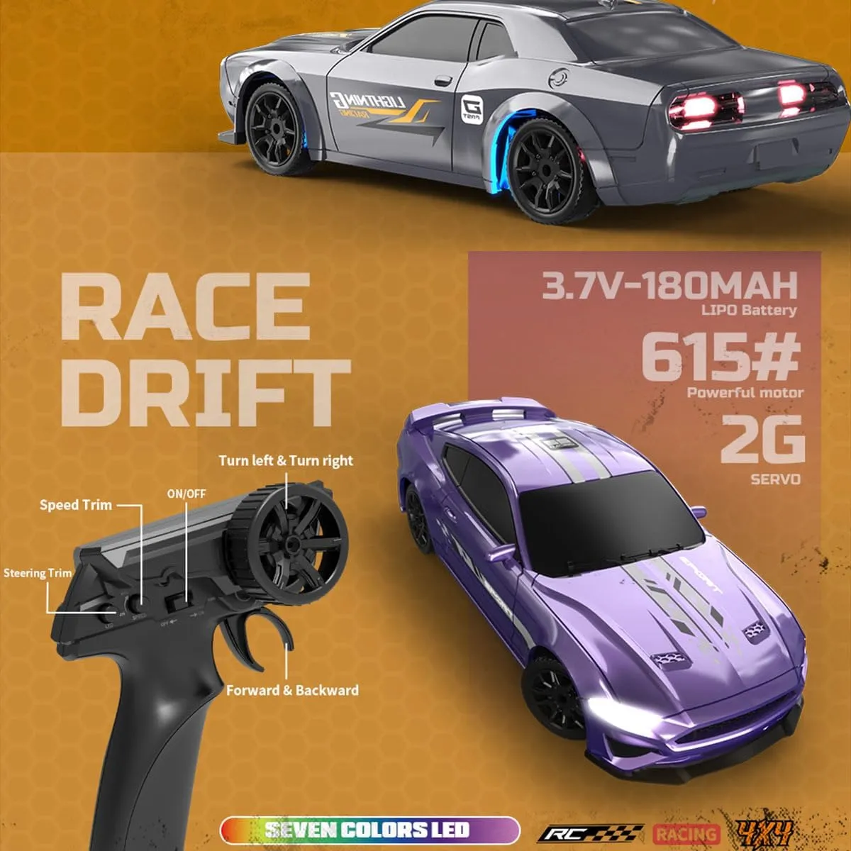 1/43 RC Drift Car Mini, 2.4G Full-Proportional Remote Control Sports Car with LED Lights, 15 KM/H Electric 4WD RC Racing Cars Model, Indoor Outdoor Toy Gift for Adults -RTR