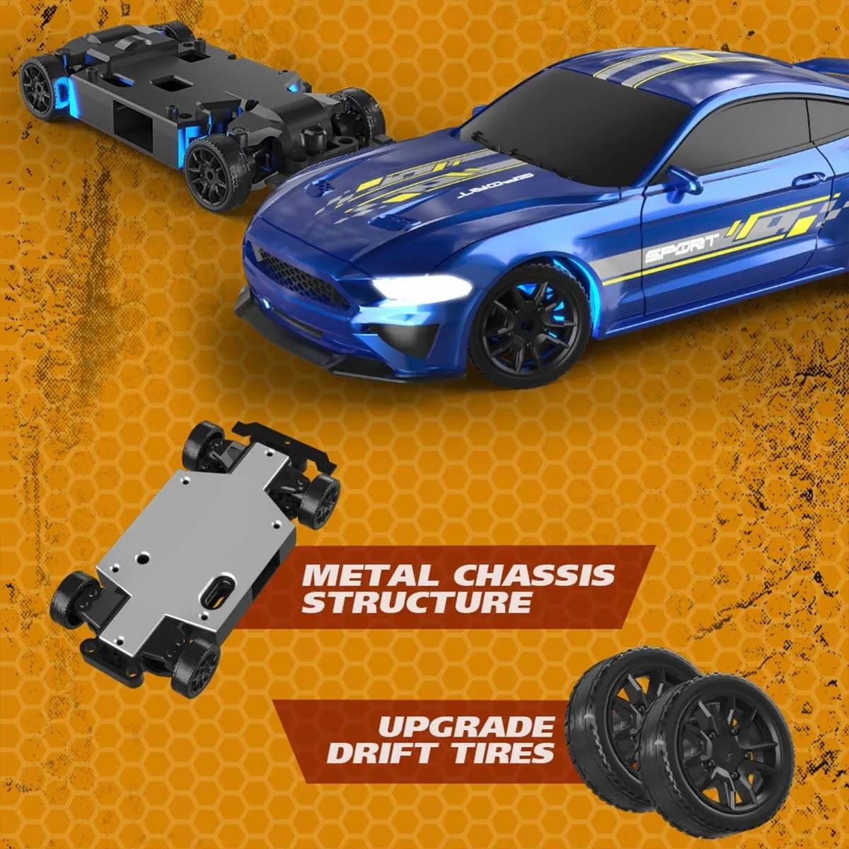 1/43 RC Drift Car Mini, 2.4G Full-Proportional Remote Control Sports Car with LED Lights, 15 KM/H Electric 4WD RC Racing Cars Model, Indoor Outdoor Toy Gift for Adults -RTR