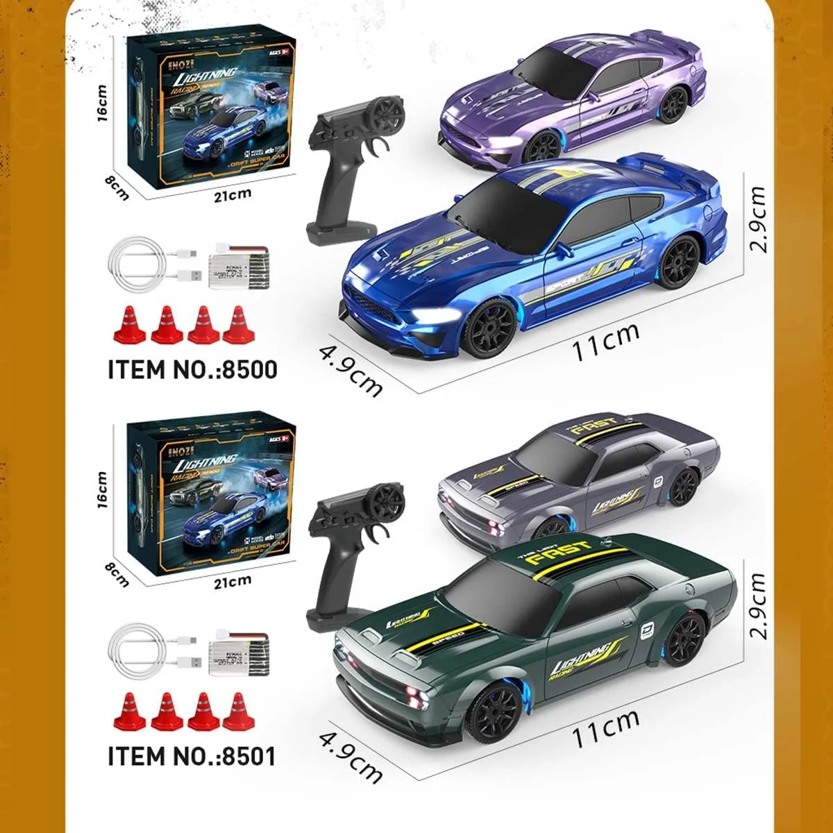 1/43 RC Drift Car Mini, 2.4G Full-Proportional Remote Control Sports Car with LED Lights, 15 KM/H Electric 4WD RC Racing Cars Model, Indoor Outdoor Toy Gift for Adults -RTR