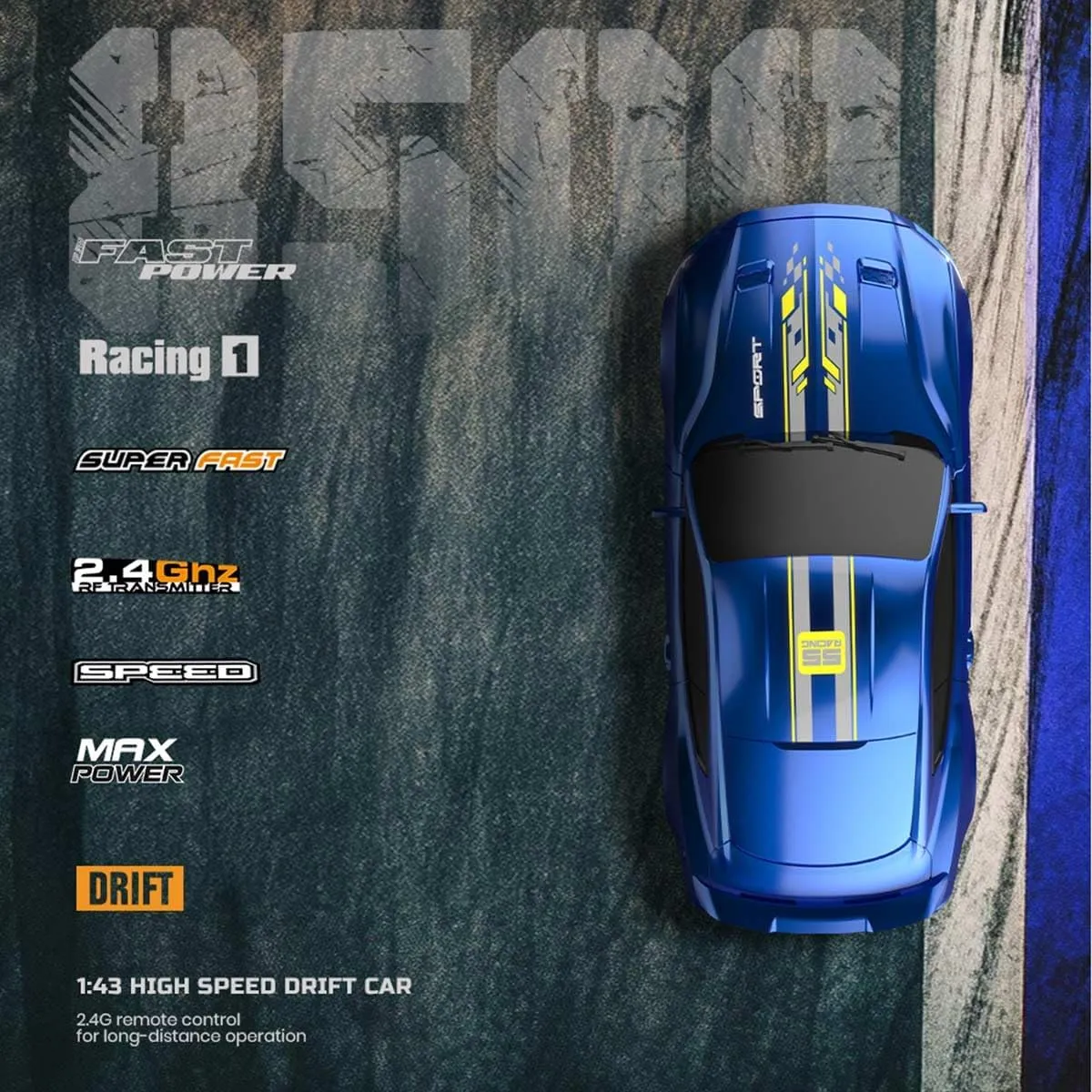 1/43 RC Drift Car Mini, 2.4G Full-Proportional Remote Control Sports Car with LED Lights, 15 KM/H Electric 4WD RC Racing Cars Model, Indoor Outdoor Toy Gift for Adults -RTR