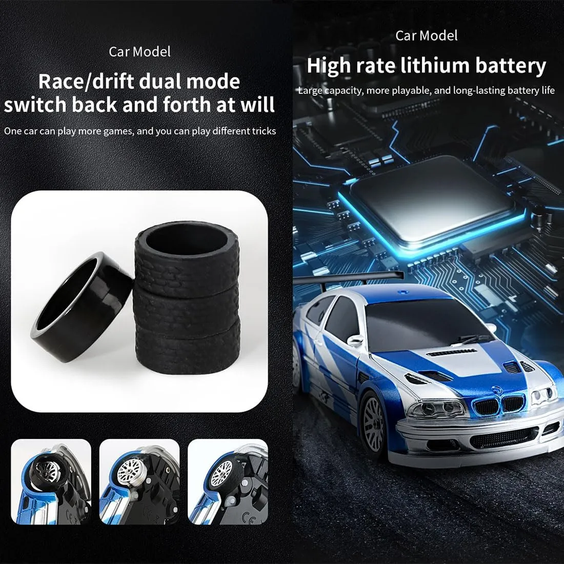 1/43 Scale Micro RC Drift Car, 2.4G 4WD Electric Miniature Racing Car Model with Lights, 15KM/H