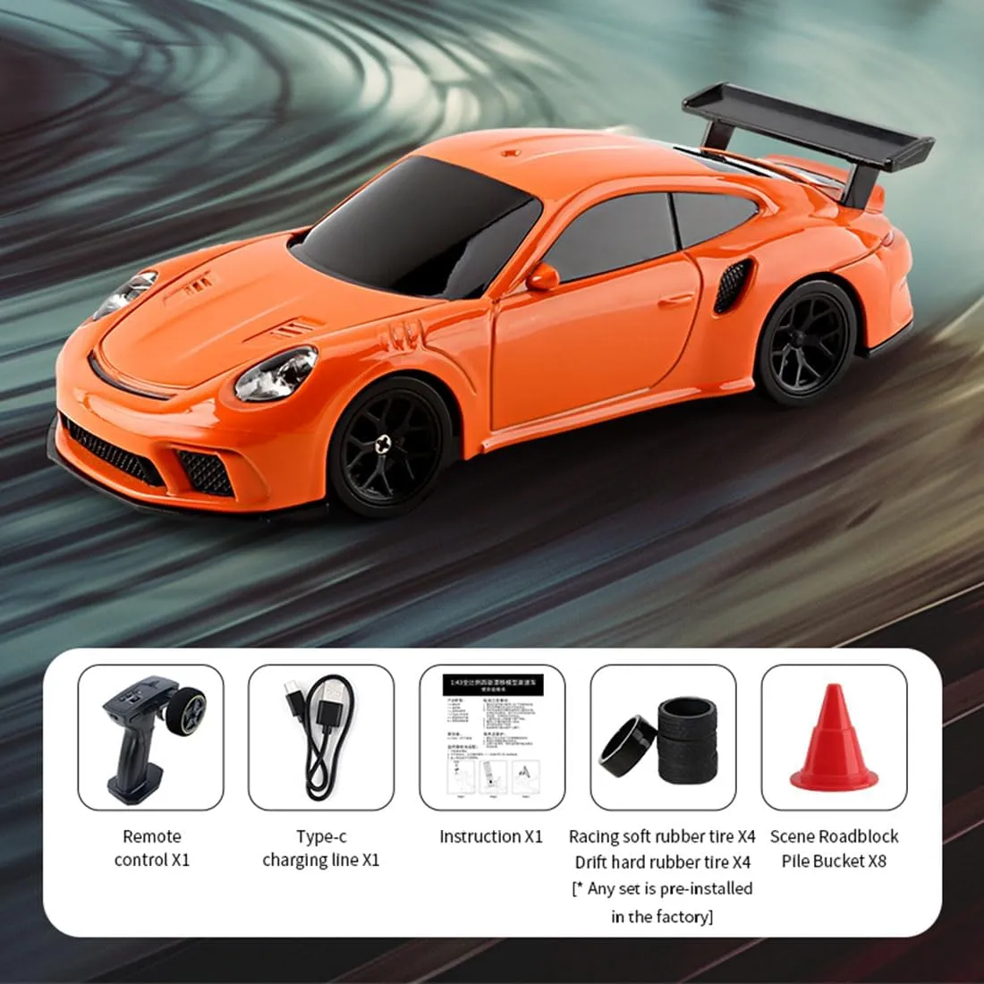 1/43 Scale Micro RC Drift Car, 2.4G 4WD Electric Miniature Racing Car Model with Lights, 15KM/H