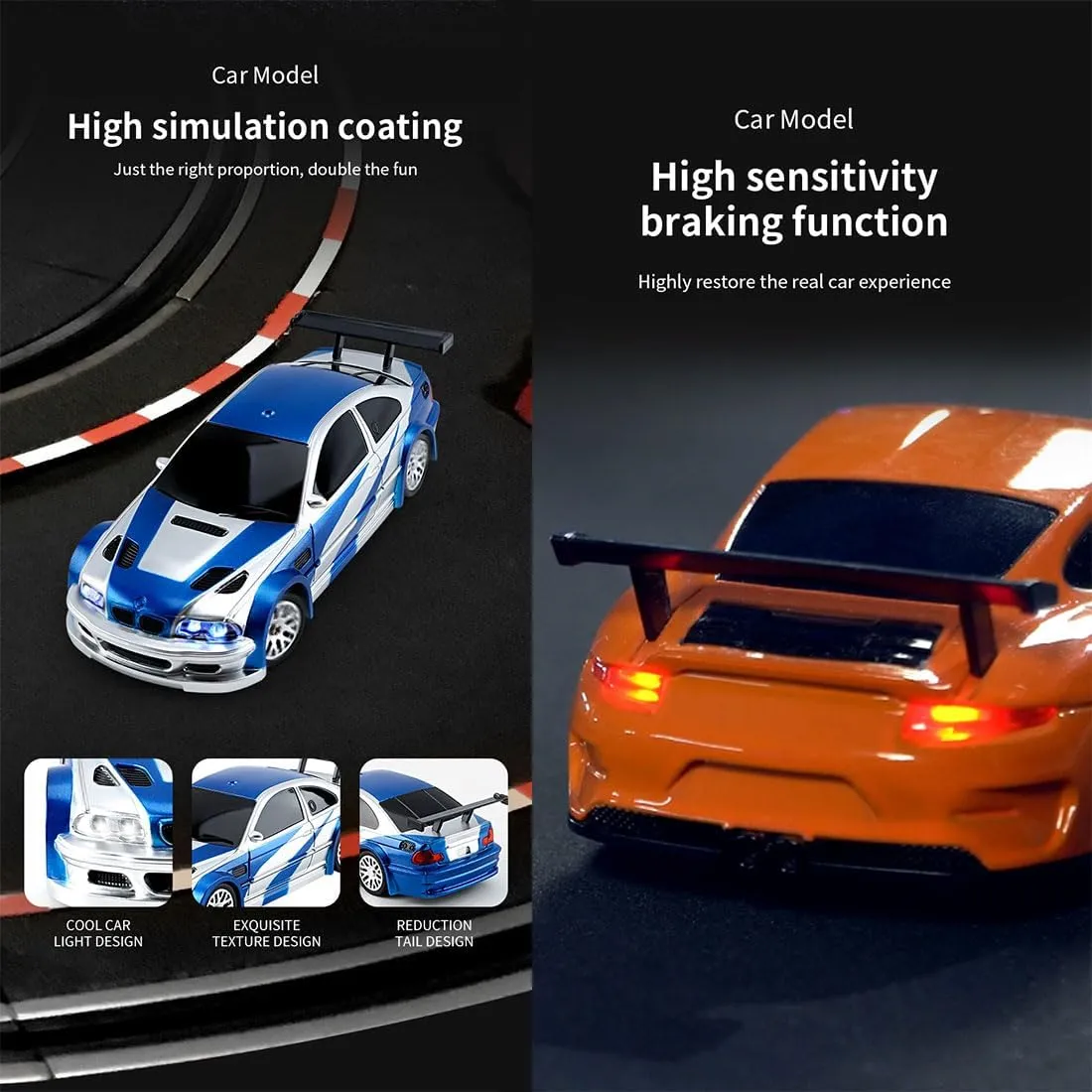 1/43 Scale Mini RC Drift Car Model - 2.4G Full Proportional RC Electric Mini Racing Drift Car, 15 KM/H High Speed Simulate LED Lights