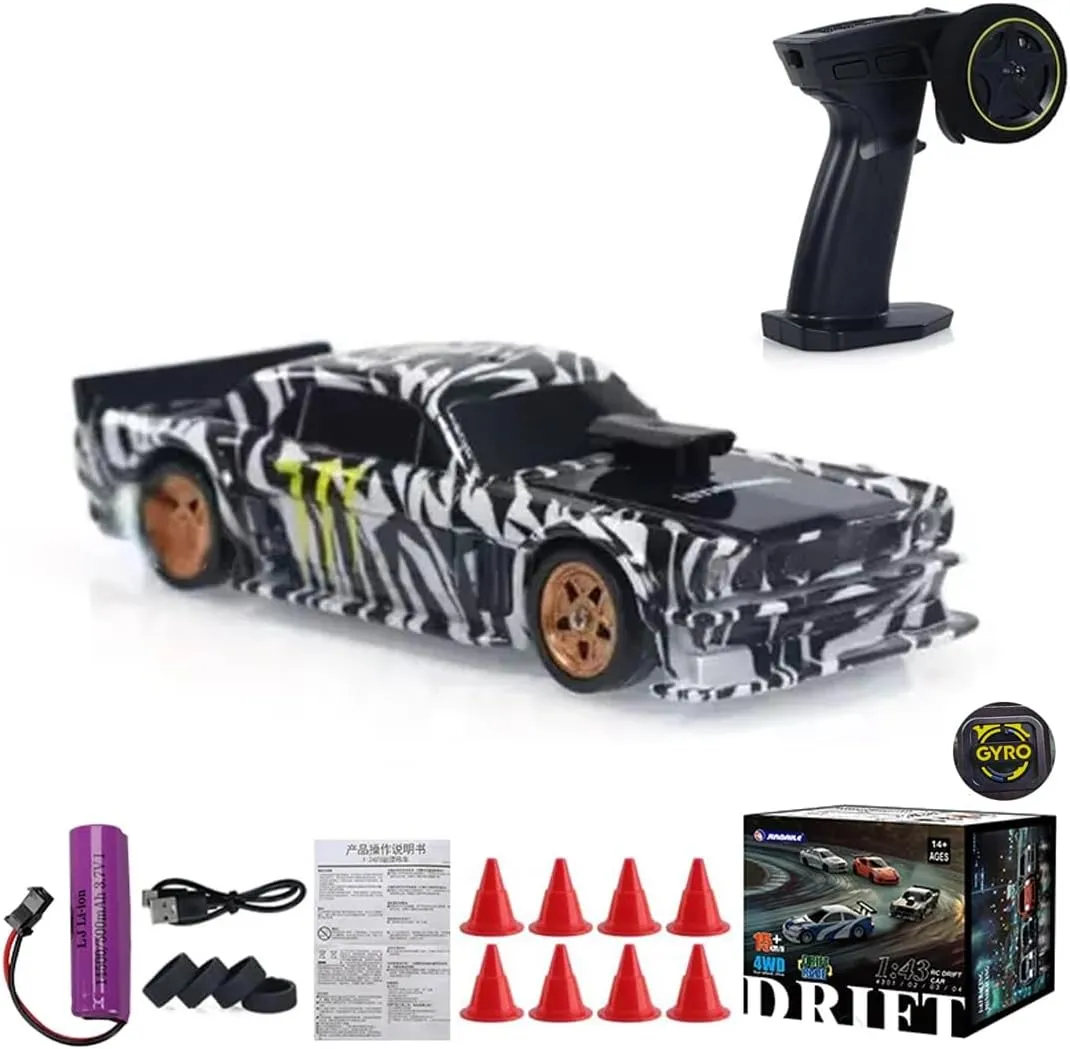 1/43 Scale Mini RC Drift Car Model - 2.4G Full Proportional RC Electric Mini Racing Drift Car, 15 KM/H High Speed Simulate LED Lights