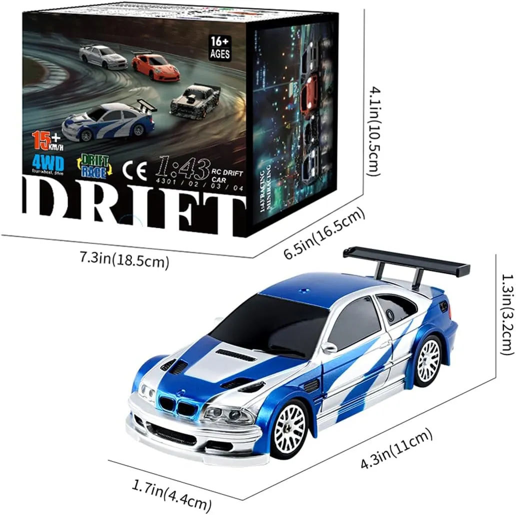1/43 Scale Mini RC Drift Car Model - 2.4G Full Proportional RC Electric Mini Racing Drift Car, 15 KM/H High Speed Simulate LED Lights