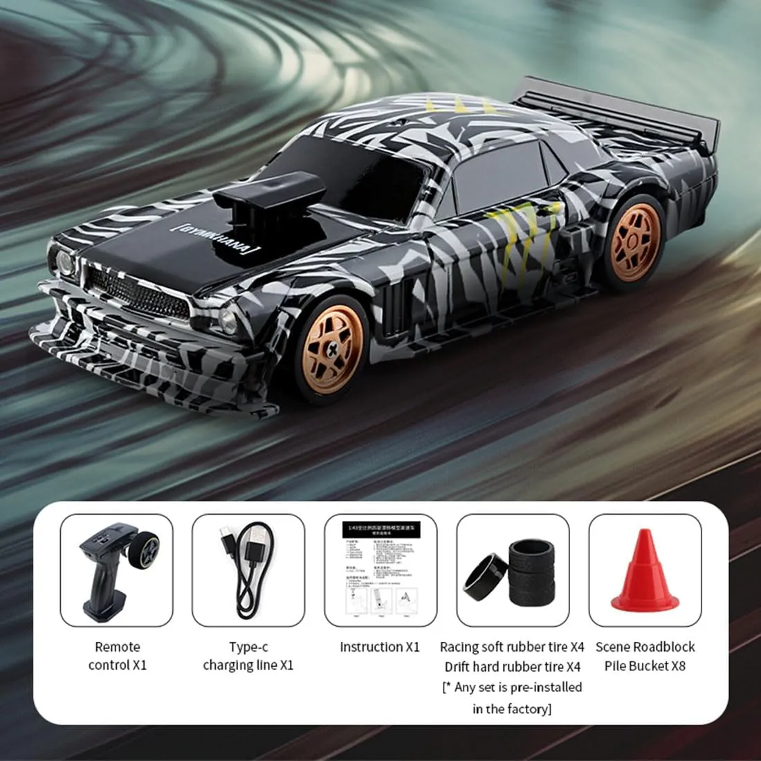 1/43 Scale Mini RC Drift Car Model - 2.4G Full Proportional RC Electric Mini Racing Drift Car, 15 KM/H High Speed Simulate LED Lights