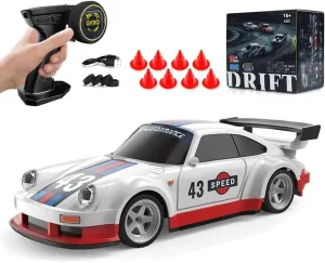 1:43 Scale Mini RC Drift Car with LED Lights, Electric 2.4G Remote Control Racing Car Full Proportional 15KM/H High-Speed Vehicle for Hobbyists & Adults -RTR Gyro Version