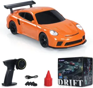 1/43 Scale Mini Storms Drift Car, Mini Drift Rc Car for Desk 2.4G Full Proportional RC Electric Mini Racing Drift Car Model with Lights Kit (RTR Version/Orange)