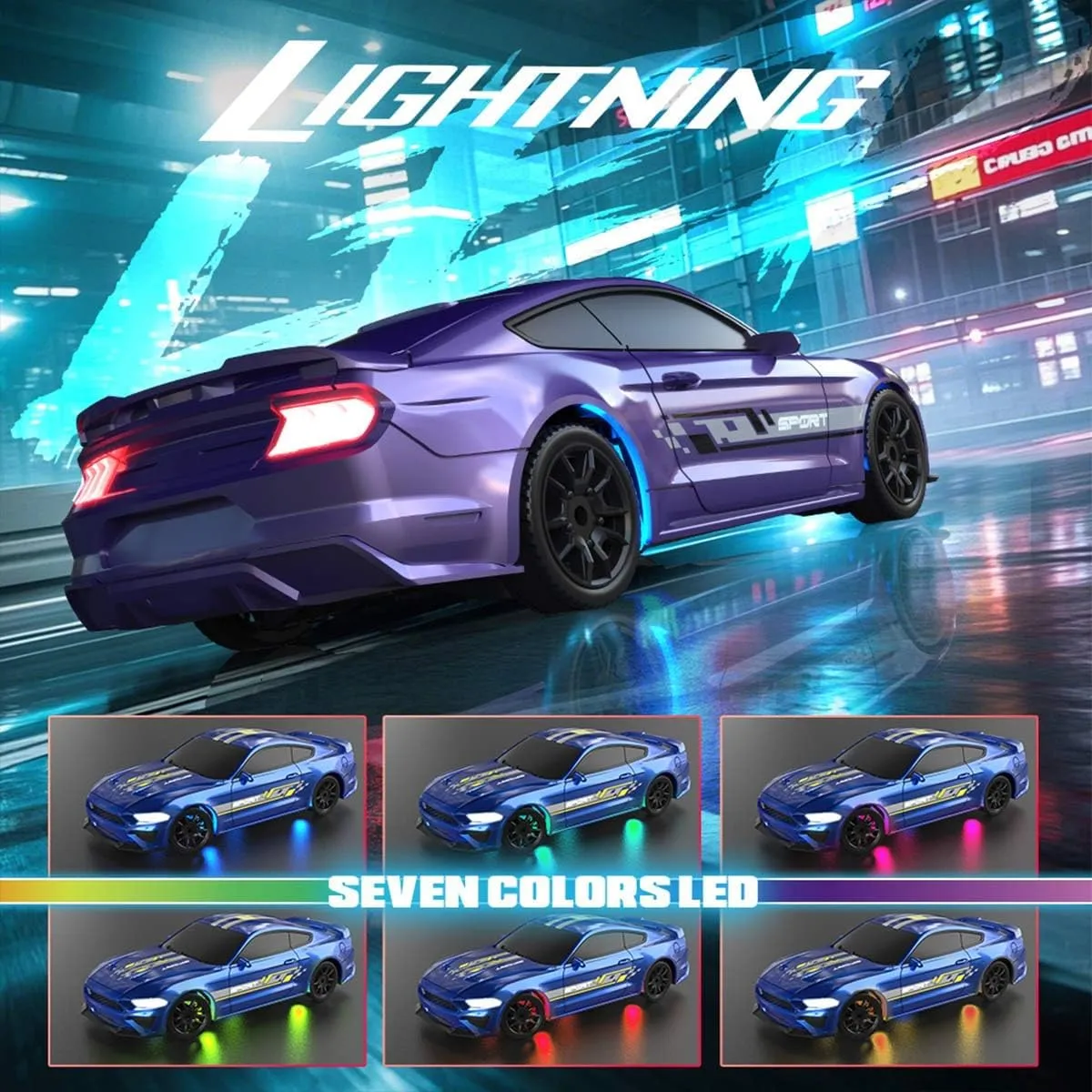 1:43 Scale RTR Drift RC Car – 2.4G Full-Proportional Mini Electric RC Drift Racing Car Model with LED Lights, Blue High-Speed Drift Vehicle Model Gift for Adults