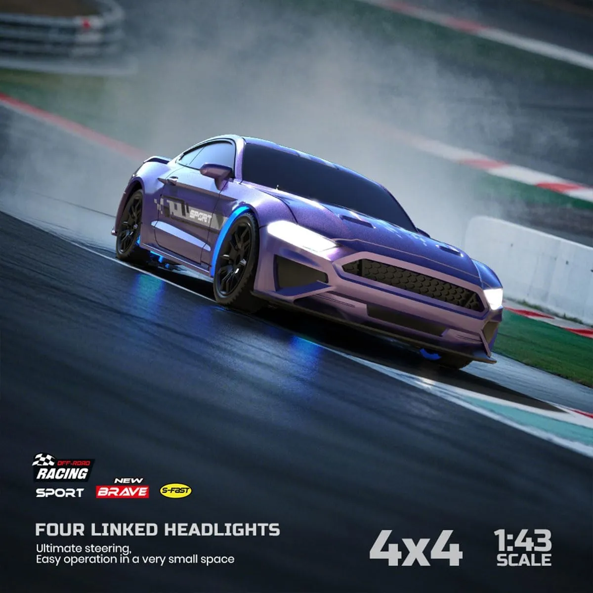 1:43 Scale RTR Drift RC Car – 2.4G Full-Proportional Mini Electric RC Drift Racing Car Model with LED Lights, Blue High-Speed Drift Vehicle Model Gift for Adults