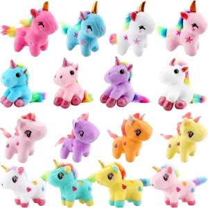 16 Pack Mini Stuffed Unicorn Animals Toys Small Rainbow Unicorn Plush Toys Bulk for Christmas Easter Wedding Birthday Goodie Bag Stuffer Party Favors Gifts (Color Style 3)